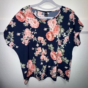 SHEIN Navy Floral Short Sleeve Top
